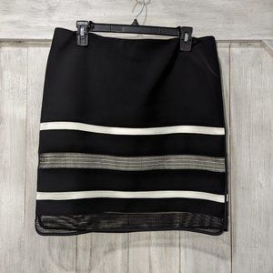 White House Black Market Blk/White Horizontal Stripe Mesh Skirt Sz10